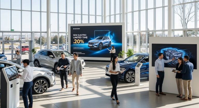 modern automotive showroom experience with digital signage and LED infrastructure